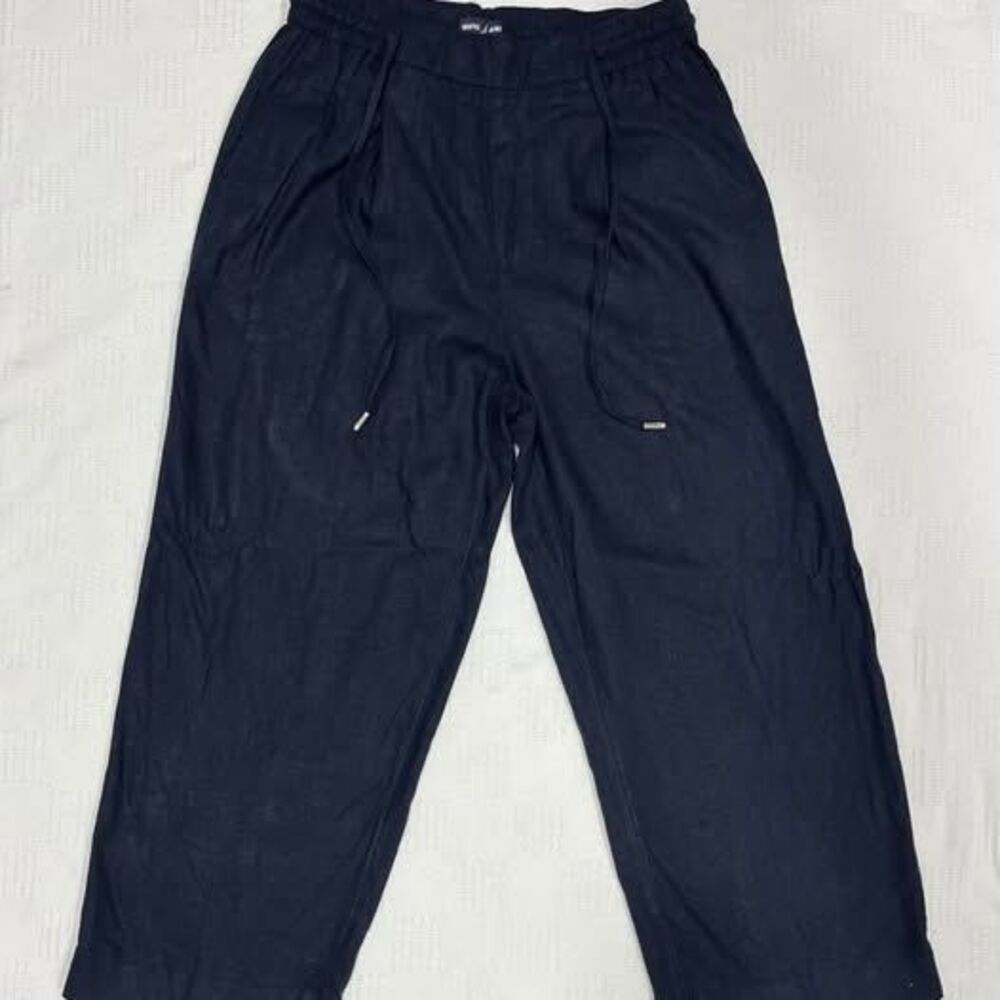 Nautica Pants Womens Size M Blue Linen Viscose Wide Leg Coastal Beach Casual